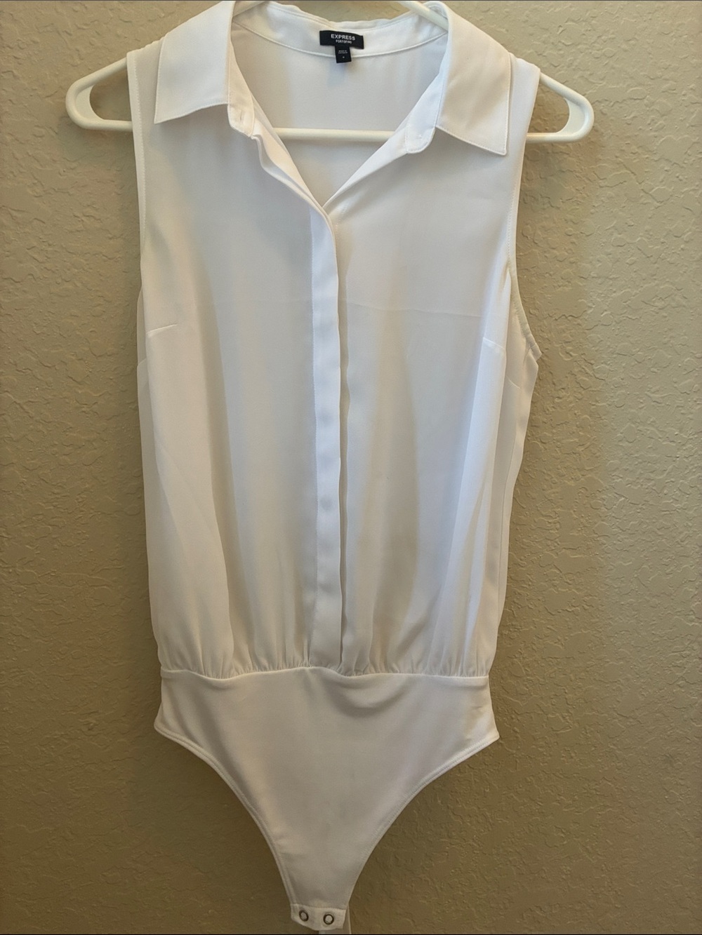 Express Cream Sleeveless Collared One-Piece Bodysuit